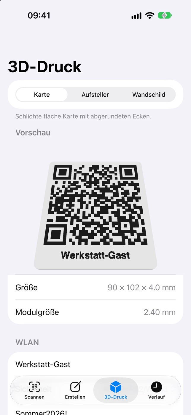 3D-Druck-Ansicht mit der Vorlage Karte.