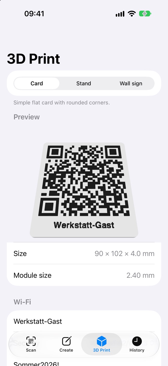3D print view with the card template.