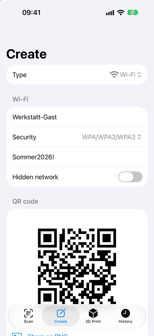 Creating a Wi-Fi QR code.